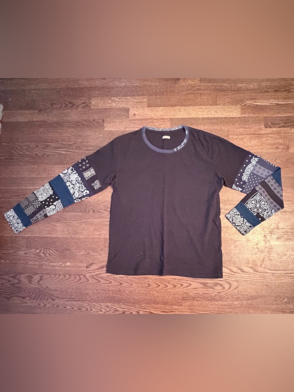 Kapital Long Sleeve T-Shirt Men’s 4 / L Indigo Cotton Jersey Bandanna Patchwork